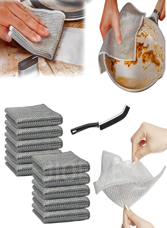 JIOLIVE 10 Pack Non-Scratch Wire Dishcloth & Gaps Cleaning Brush, Multipurpose Dishwashing Rags for Wet and Dry, Easy Rinsing, Reusable Cleaning Cloth for Kitchen, Sinks, Pots, Pans - Image 1